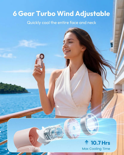 Portable Handheld Mini Fan, 6 Speeds 16900 RPM High Velocity Personal Fan with LED Display, USB Rechargeable, Mini Fan with Lanyard for Makeup, Travel, Outdoor Fan for Women Girl Gift Multifunctional