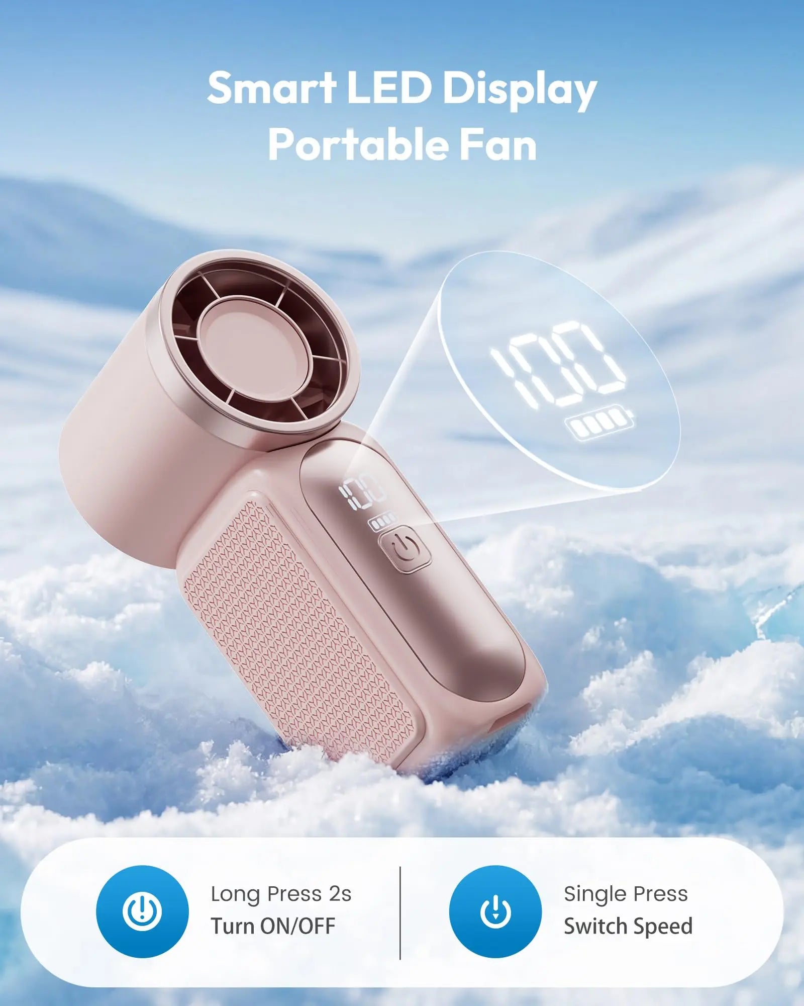 Portable Handheld Mini Fan, 6 Speeds 16900 RPM High Velocity Personal Fan with LED Display, USB Rechargeable, Mini Fan with Lanyard for Makeup, Travel, Outdoor Fan for Women Girl Gift Multifunctional